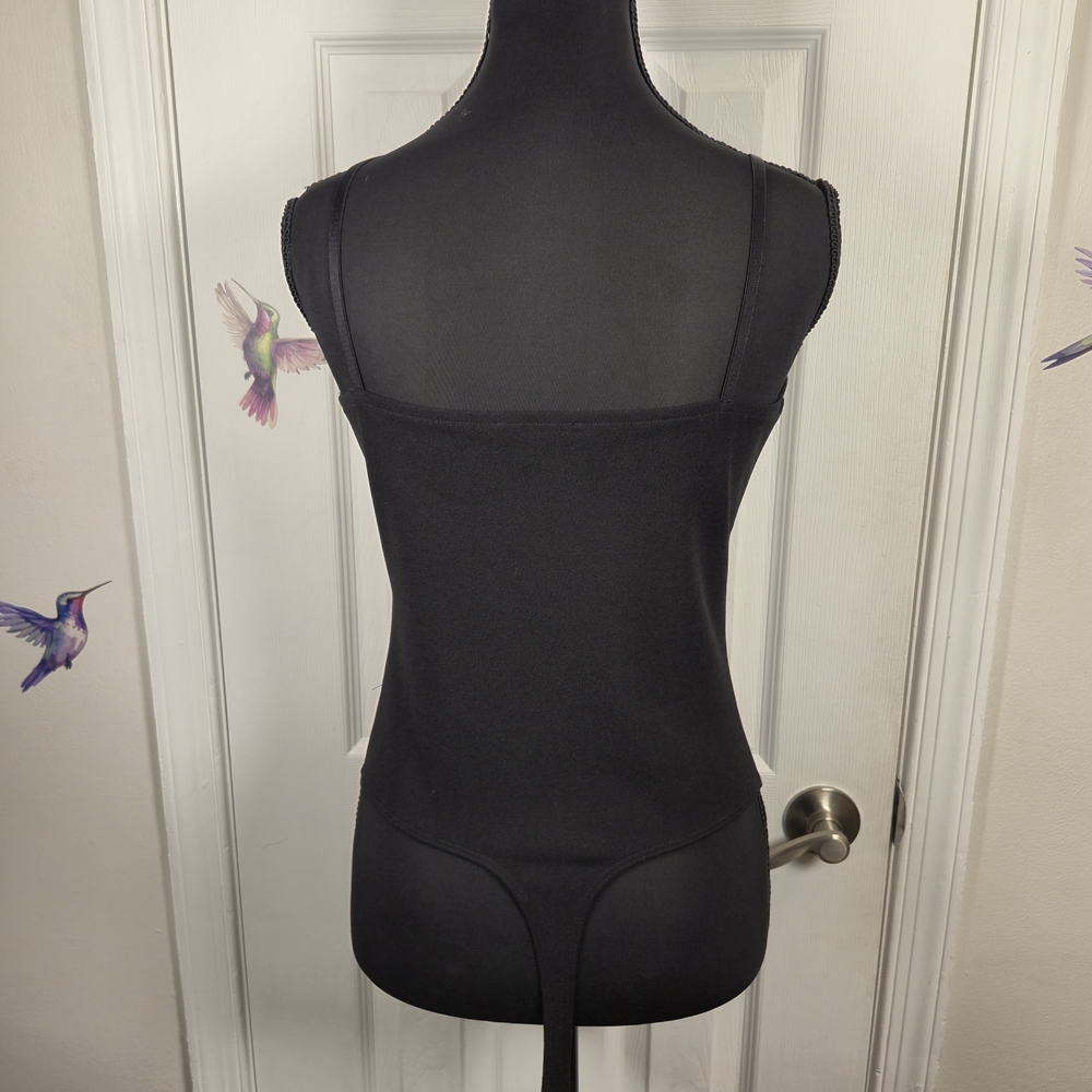 Express Black Bow Front Sweetheart Neck Bodysuit M Pinup Y2K Coquette Thong - Picture 4 of 5